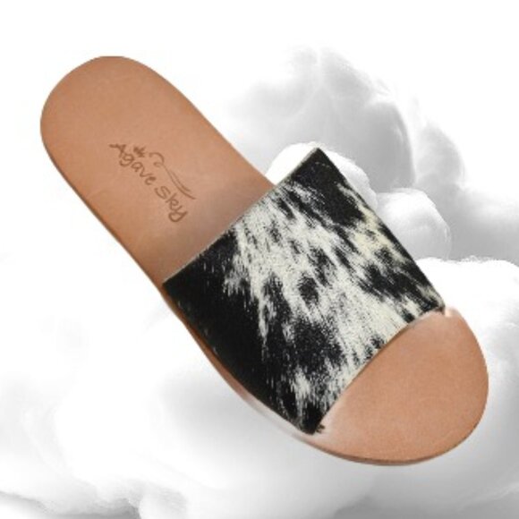 Agave Sky Shoes - Agave Sky Nadia Hide Slide Salt Pepper Hair On Sandal, Size 7
